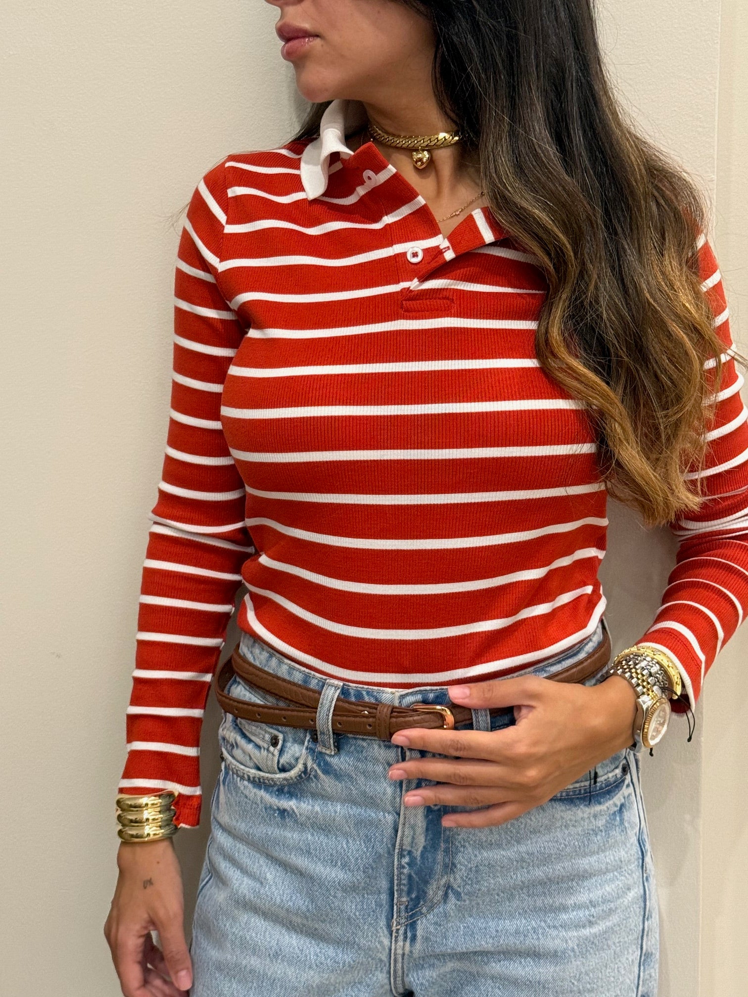 Striped Red Polo