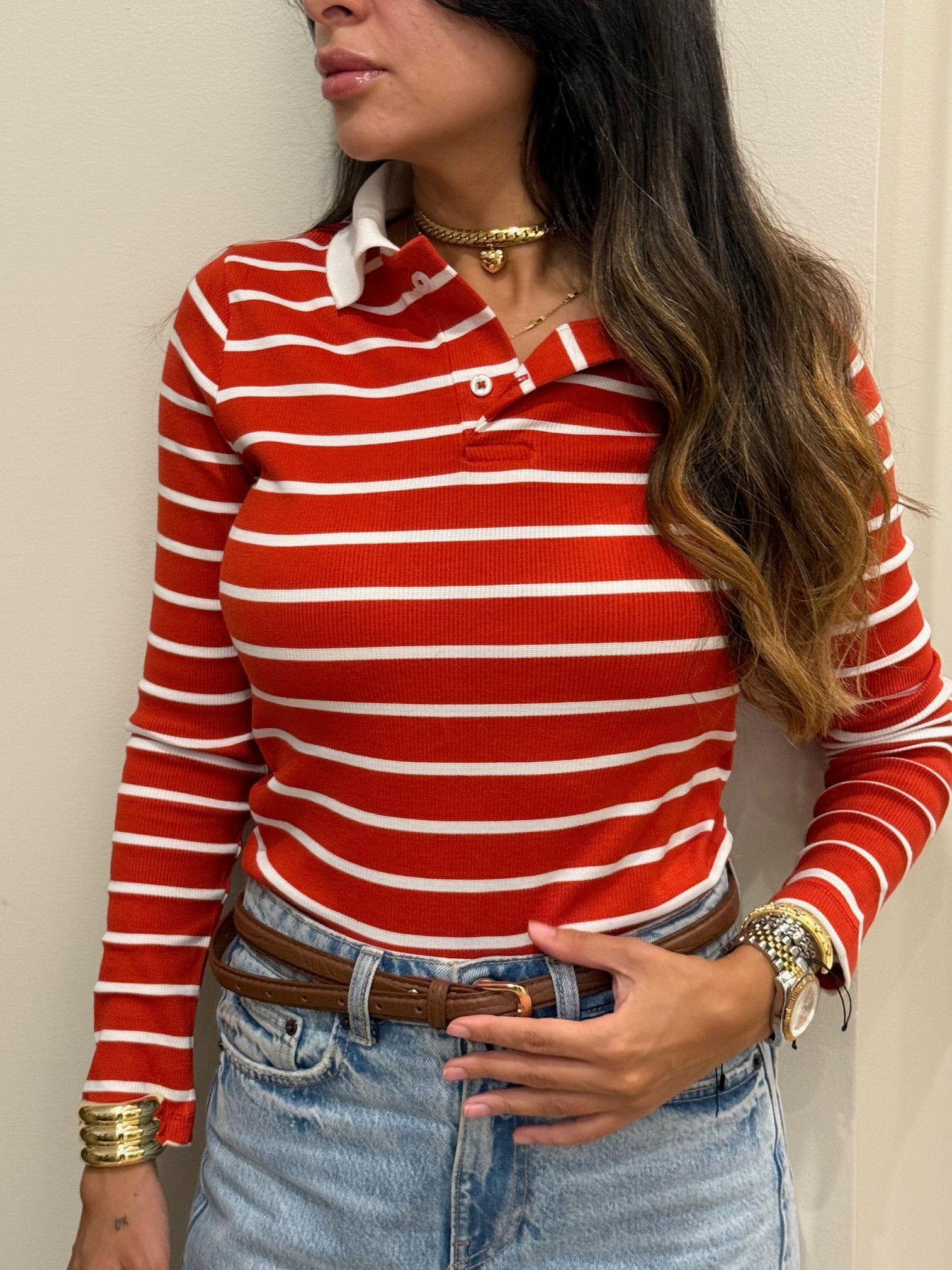 Striped Red Polo
