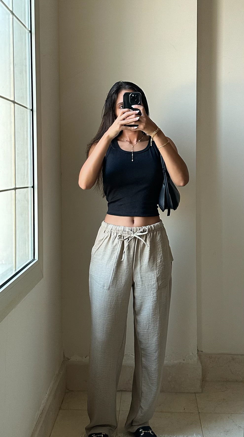 Beige linen pants