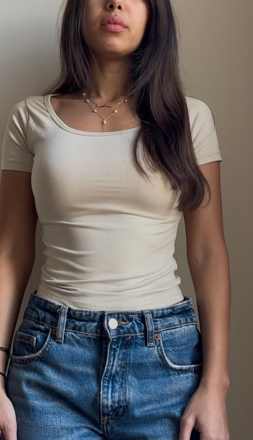 Beige wide short sleeve top